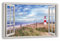 HUBDECO Leinwandbild Fensterblick Dünen Bild 120x80 cm - Landschaftsbilder auf Leinwand - Wandbilder Wohnzimmer - Bild Fenster mit Ausblick - Aesthetic Room Decor - Wanddeko Schlafzimmer