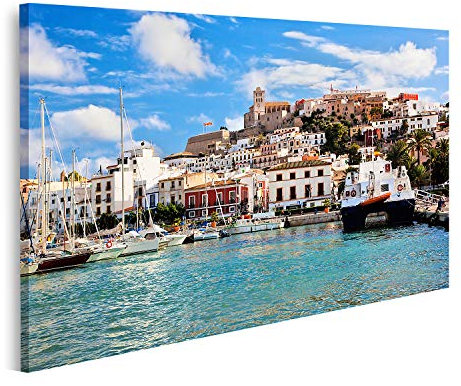Prime Bild auf Leinwand Panorama der Altstadt von Ibiza Eivissa Spanien Balearen Wandbild Poster Leinwandbild QAYI