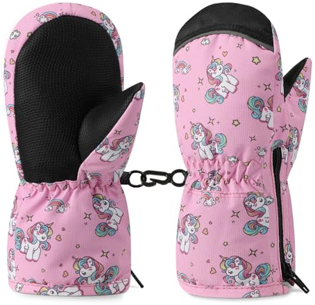 MoKo Kinderhandschuhe - Winterhandschuhe & Fäustlinge für Kinder, Winddicht und Wasserdicht, Skihandschuhe für Outdoor Sports Snowboard, Rosa für Jungen & Mädchen von 4-6 Jahren