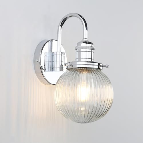 Yosoan Wandleuchte Industrie Loft-Wandlampe Wandbeleuchtung mit geriffeltes Klarglas Wandleuchter Innenleuchte E27 Loft Beleuchtung für Küche, Wohnzimmer & Esszimmer Restaurants Bar(Chrom)