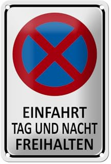 FEMER Blechschild Hinweis 12x18cm Einfahrt Tag und Nacht freihalten Schild