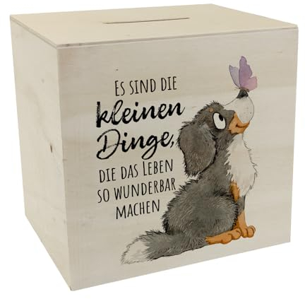 Hund Spardose aus Holz mit Spruch Die kleinen Dinge Machen das Leben so wunderbar EIN niedliches Sparschwein für Hundebesitzer Motiv Niedliche Aquarell Zeichnung Bernersennen