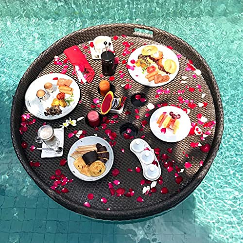 31/47 Floating Serving Tray, Pe Rattan Woven Pool Floats Breakfast Basket, With Double Handle, Pool Party Drinks And Snacks Table Bar, For Hot Tub, Sandbar, Spa, Beach (1200X150Mm) ()