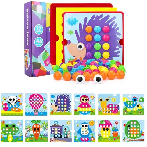 SCBOY Steckspiel ab 2 Mosaik Steckspiel Spielzeug ab 2 Jahre Mit 12 farbigen stecktafeln und 46 perlen Baby color steckspiel（Igel）