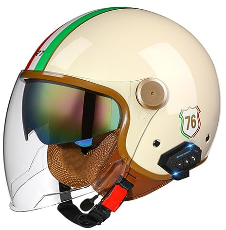 Motorradhelm mit Bluetooth Herren Damen ECE-zertifizierter Motorrad Jethelme Integrierter Bluetooth-Helm mit Anti-Fog-Doppelspiegel Rollerhelm Scooterhelm A,M