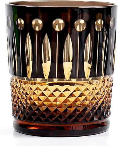 Edo Kiriko Trinkglas, altmodischer Kristall-Whiskybecher für Wodka, Bourbon, handgeschliffenes Design, Cocktailglas mit Geschenkbox, 277 ml, Schwarz