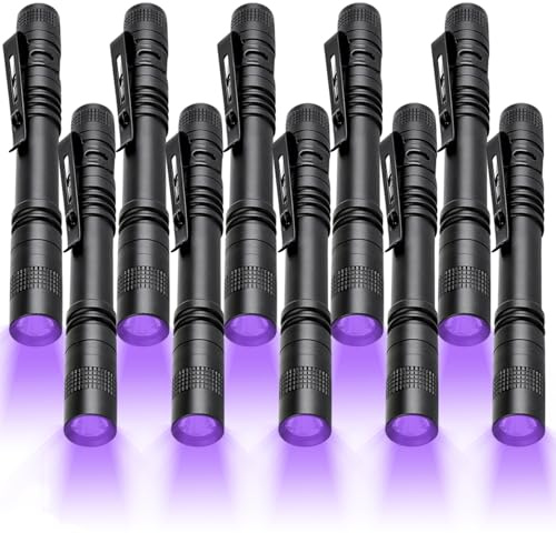 MVIOCS 10 UV Schwarzlicht-Taschenlampe, 10 Stück Mini-Stiftlicht mit Clip, wasserdichte Schwarzlicht-Taschenlampe für Leck, Haustierurin, Hotelinspektion, Trockenfleck und Bettwanze.