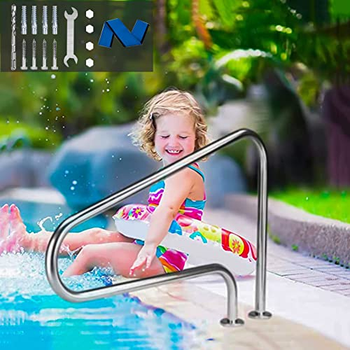 TQVLNMCR Pool-Handläufe, Pool-Leiter, Sicherheitsboden, Schwimmen, 400 lbs Tragfähigkeit, Schwimmbad-Handlauf aus Edelstahl 304 mit allem Zubehör, Blaue Griffabdeckung, 1,2 m