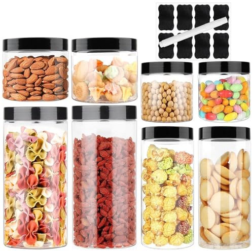 Dawumin Boite Rangement Cuisine, 8PCS Bocaux Hermetique Alimentaire, Bonbonniere Conservation Rangement Cuisine, Pot Plastique avec Couvercle Pour Stocker les Farine, Cereales, Café, Sucre