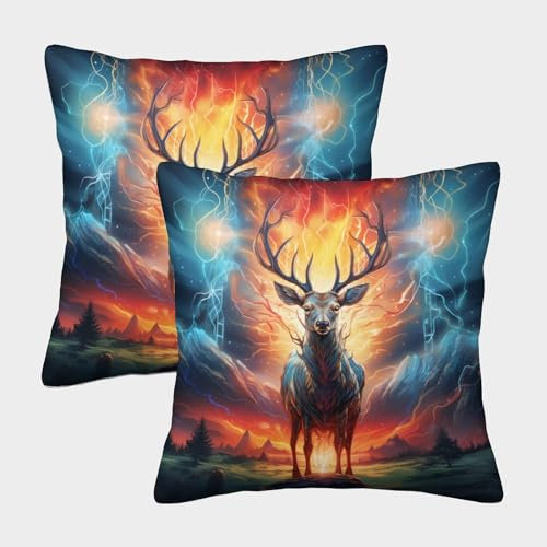 XIAOCHENG Elch 2er Set Kissenhülle Kopfkissenbezug Zierkissen für Sofa Couch Wohnzimmer Schlafzimmer Büro Home Decor 50x50cm