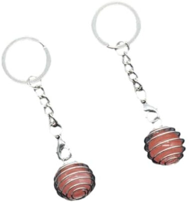 Porte-clés simple en pierre naturelle enroulé rond breloque en cristal améthyste quartz rose porte-clés adapté à la décoration de sac de voiture unisexe-1 PC, 1pc Cherry Quartz, taille unique