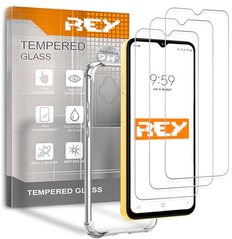 REY 3X Protector de Pantalla y Funda Anti-Shock para XIAOMI Poco M5, Cristal Vidrio Templado y Silicona TPU de Alta Resistencia