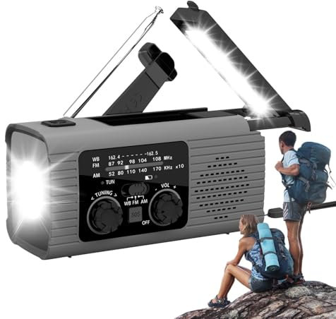 LearnLyrics Radio de energía Solar, Radio meteorológica de manivela - Funciona con Pilas Am/FM/NOAA - Radio Linterna de 3 vías de Carga SOS Alarma Radio Banco de energía para Viajes Largos Viajes por
