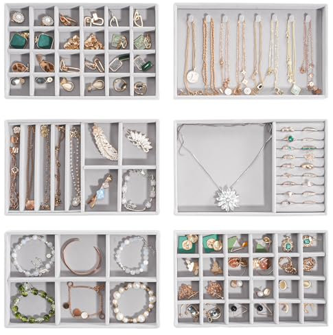 ProCase Schmucktablett Organizer mit 6 Schmuckschalen, Stapelbar Schmuck Schublade Organizer, Schmuckaufbewahrung für Ohrringe Ringe –Grau