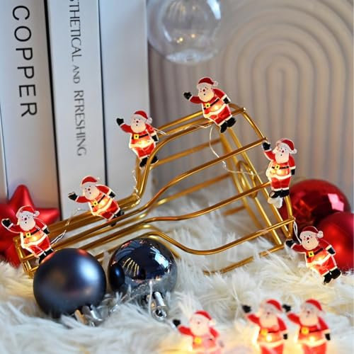 ZYWUOY Weihnachts-Lichterkette mit batteriebetriebener LED-Lichterkette mit Weihnachtsmann-Motiv (2 m, 20 Lichter)