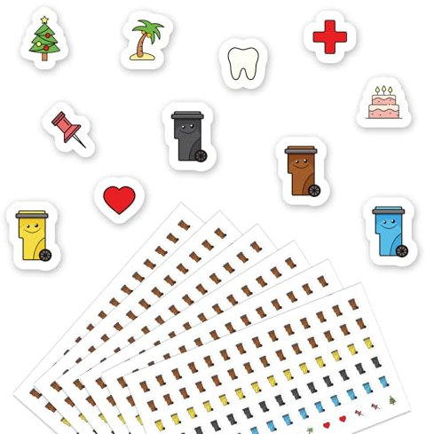 MEJOSER 504 Stück Mülltonnen Aufkleber Kalender 2025 Selbstklebend Sticker für Wandkalender Jahreskalender Mülltrennung Geburtstag Urlaub Arzt Müllabfuhr Abfuhrkalender
