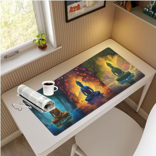 Buddha Mouse Mat Large Desk Mat 59.1x31.5 Inch, Zen Mouse Pad Gaming Mousepad, Waterproof Keyboard Mat, Durable Desk Pad, Soft, Non-Slip Rubber Base Mouse Mats for Desk Office Gaming Home Decor M606