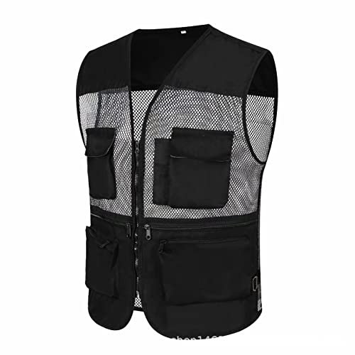 Gilet da pesca per uomo gilet da caccia per lavoro all'aperto gilet in rete gilet con tasche multiple gilet da lavoro leggero all'aperto campeggio caccia fotografia gilet estivo, Nero , XL