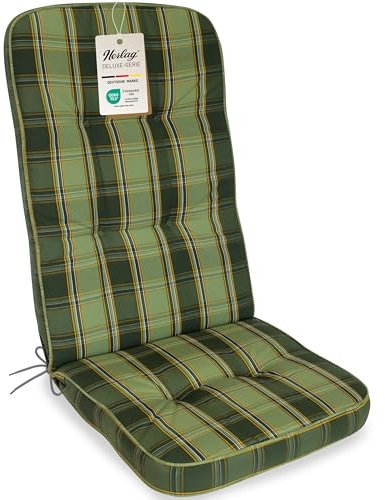 Herlag Hochlehner-Polsterauflage Tilly 123x50x9cm | Sitzauflage 9cm Karo-Motiv | Auflage Hochlehner-Gartenstuhl| Deluxe-Serie extra hoher Komfort | Öko Tex 100 | Grün-Kariert