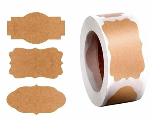 300 Gift Tag Labels, 1.2 x 2 Self-Adhesive Present Stickers, Natural Kraft Label Stickers, Removable Food Labels, Self-Adhesive Blank Labelss for Gifts Glass Bottles Container