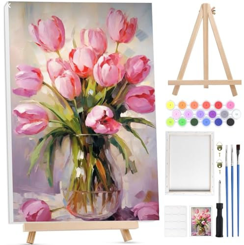 BOWETILE Kit de peinture par numéros pour adultes avec toile encadrée et chevalet en bois, kit de peinture par numéros pour adultes et débutants, peinture à pigments acryliques pour décoration
