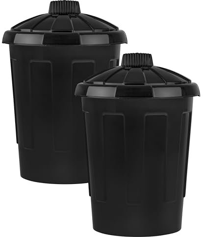 Muddy Hands Pack of 2-80 Litre Extra Large Black Plastic Bin with Clip Down Locking Lid Indoor Home House Kitchen Outdoor Garden Rubbish Waste Recycling Animal Feed Pet Food Storage Dustbin