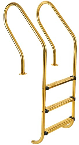 Poolleiter aus Edelstahl, goldene Schwimmschienen, rutschsichere Stufen, für eingelassene Spa-Decks, 4 Stufen (3 Stufen) (3 Stufen)