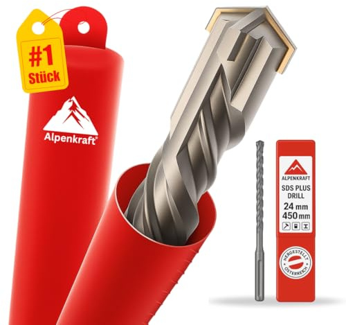 SDS Plus Bohrer Set: Betonbohrer Kreuzschneide | Größen Ø 20, 24, 25, 28, 32, 40, 50, 55 mm | Länge 320–1000 mm | Hartmetall-Spitze für Beton, Stein & Mauerwerk (24 x 450 mm)