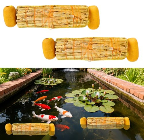Bompro 2 Pcs Floating Wheat Straw Pond Cleaning Bag for Ponds, Fountains, Koi Tanks, and More