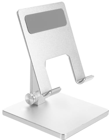FIXOSHEE Support de Tablette Aluminium Réglable et Pliable avec Base Antidérapante pour Bureau Cuisine et Compatible Tablette Tactile
