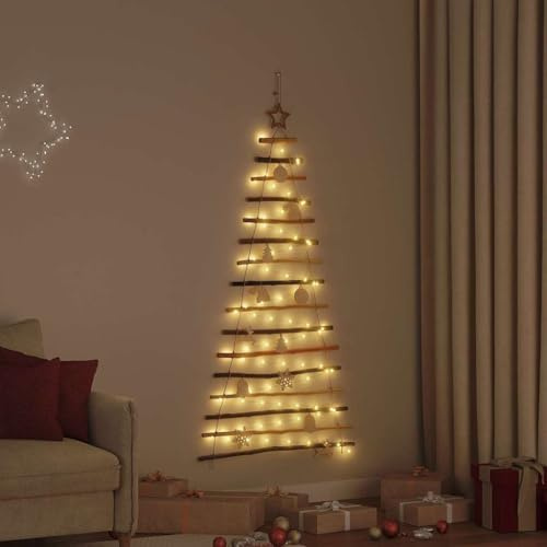 Albero di Natale con 80 LED, naturale, 150 cm, in legno di frassino massiccio, da appendere, alimentato USB, per interni ed esterni protetti, durevole