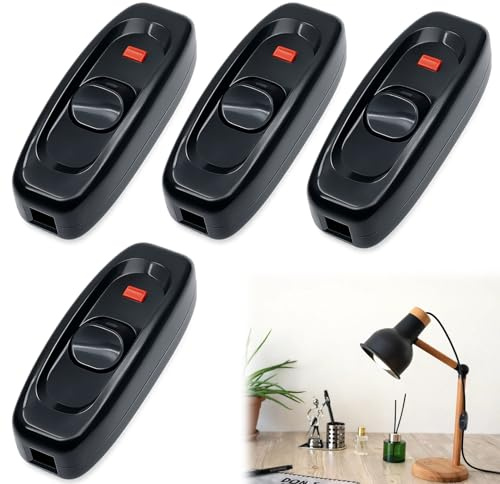4 Stück Lichtschalter Schwarz 2-Polig 10A/250V – Robuste Schnurschalter und Zwischenschalter für Lampen & Kleingeräte, Einfacher Ein/Aus Kabelschalter Set