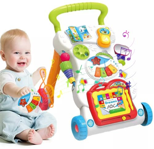 Vlocky Lauflernwagen Baby Multifunktional Lauflernhilfe mit Abnehmbarem Telefon, Klavier, Maltafel, Formen, Geräuschen und Musik, für Babys ab 6 Monaten