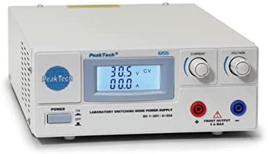 PeakTech 6155 - Fuente de Alimentación Digital C 1-30 V / 0-20A Pantalla LCD, Conmutación Confiable, Protección Contra Sobretensiones, Salida de Cc, Potencia de Salida 600 W - 214 x 87 x 336 mm