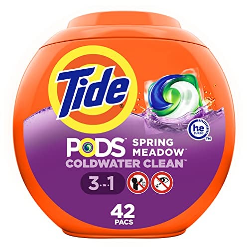 Tide PODS Waschmittel-Seifenpackungen, HE kompatibel, 42 Stück, kraftvolle 3-in-1-Reinigung in einem Schritt, Frühlingswiesenduft