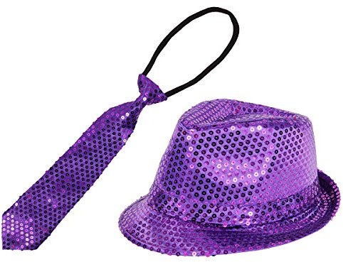 Alsino Hut Pailletten mit Glitzer Krawatte Set Länge: 33 cm Damen (th-60) Kopfumfang: 58 cm Karneval Fasching Herren Glitzerhut Zylinder Disco Trilby Pailetten Fotobox