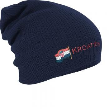 Fan-O-Menal Textilien Longbeanie Slouch-Beanie Mütze Kroatien mit Fahne 54592 Farbe Navy