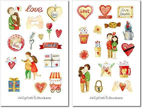 Valentinstag Pärchen Sticker Set | Aufkleber | Journal Sticker | Planersticker, Sticker Liebe, Sticker Beziehung