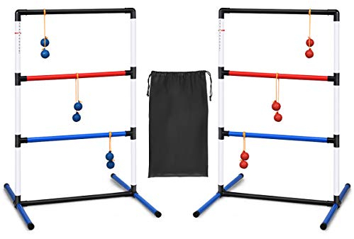 GOPLUS 2er Leitergolf Wurfspiel Set, Spin Ladder aus PVC, Ladder Golf mit Tragetasche, Score-Tracker-Klemme, mit 6 Doppelkugeln, Geschicklichkeitsspiel für alle Altersgruppe