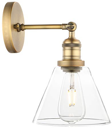 Phansthy Loft-Wandlampe,Trichter Klar Glas Vintage Industrie Wandleuchte Wandbeleuchtung Schicke schlichte Wandleuchte Industrie Style (antike Farbe)
