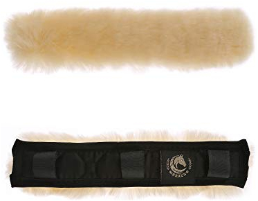 Merauno® Genickschoner aus Lammfell – Pferde Genickschutz aus echtem Fell für Halfter,Trensenzaum und Kopfstück & Zaumzeug, Schutz für Riemen und Kette,14/28/32cm (28×5cm,Natur-Schwarz)