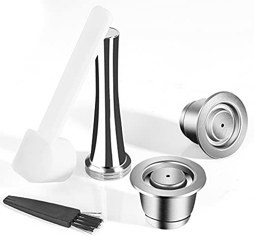 RECAFIMIL Wiederverwendbare Kapseln, 2 Stück wiederverwendbare Kaffeekapseln mit Tamper Edelstahl nachfüllbare Kaffeekapseln kompatibel für Maschine (2 Kapseln + 1 Tamper)