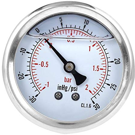 Manometro a Bagno d'olio 1/4BSP TS-PGGZ60Z4-2bar Manometro per Vuoto Assiale Y60 Manometro Radiale Connessione in Ottone per Misurazione della Pressione dell'industria Mineraria