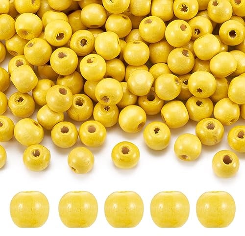 Cheriswelry Natürliche gefärbte Holzperlen, runde Kugeln, Abstandshalter aus Holz, lose Perlen für Schmuckherstellung, Loch: 3 mm, Gelb, 300 Stück
