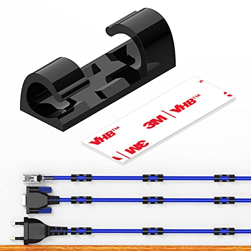 Cable Clips with Strong Self-Adhesive, XIAOXI Cable Management TV PC Wire Holder Sticky Tidy and Organise Cords and Wires - 20 Pcs (Black)