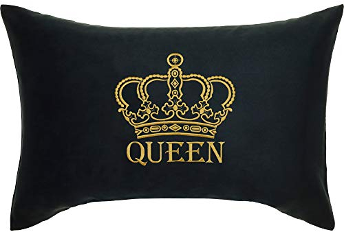 EXPRESS-STICKEREI Kissen mit Krone Queen Wohnzimmer Modernes Dekokissen mit Füllung Crown Deluxe Zierkissen für Schlafzimmer Hochzeitsgeschenk Sofa Einweihungs Geschenk | 40x60cm | schwarz