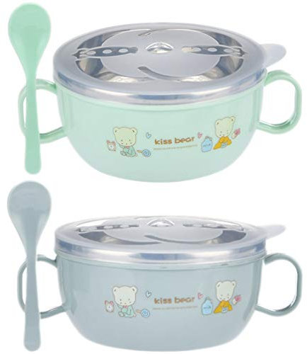 Toddmomy 2 Pcs Baby Feeding Stainless Steel Bowl Set - Portable Toddler Salad Bowl, Metal Lip Gloss Blush Warm Bowl, Mixing Bowls