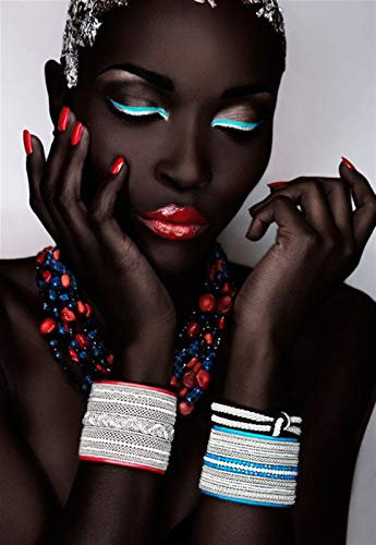 JJKB Peinture numérique Bricolage Peinture de Bricolage par Nombre doré Noir Femme Africaine Peinture Huile sur Toile Photos murales for Salon de Salon Cadeau Moderne à la Main