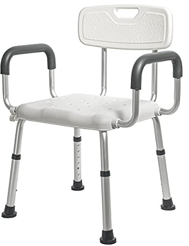 Morimoe Shower Chair for Elderly,Wide Seat,Easy Assembly,Adjustable Height,Non-Slip Feet