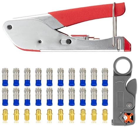 CYLBAQ Coaxial Cable Crimper Tool Kit - F Type Connector Compression Tool Set for RG6/59/58 with RG6 Coaxial Cable Connectors